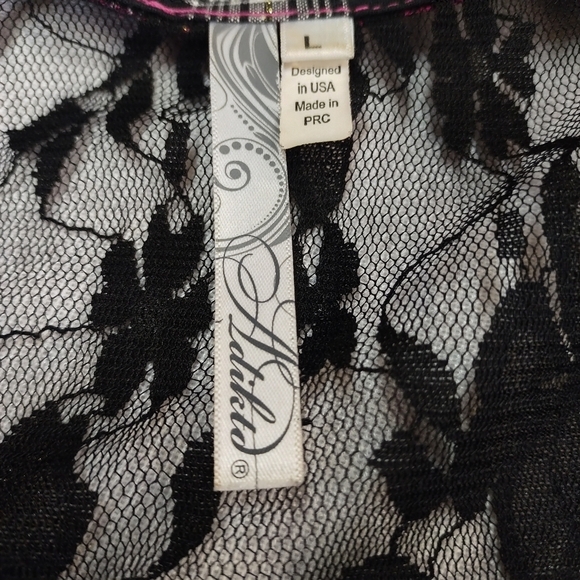 Adiktd Women's Plaid Pearl Snap Western Lace Trimmed Embellished Rodeo Shirt L - Picture 10 of 12